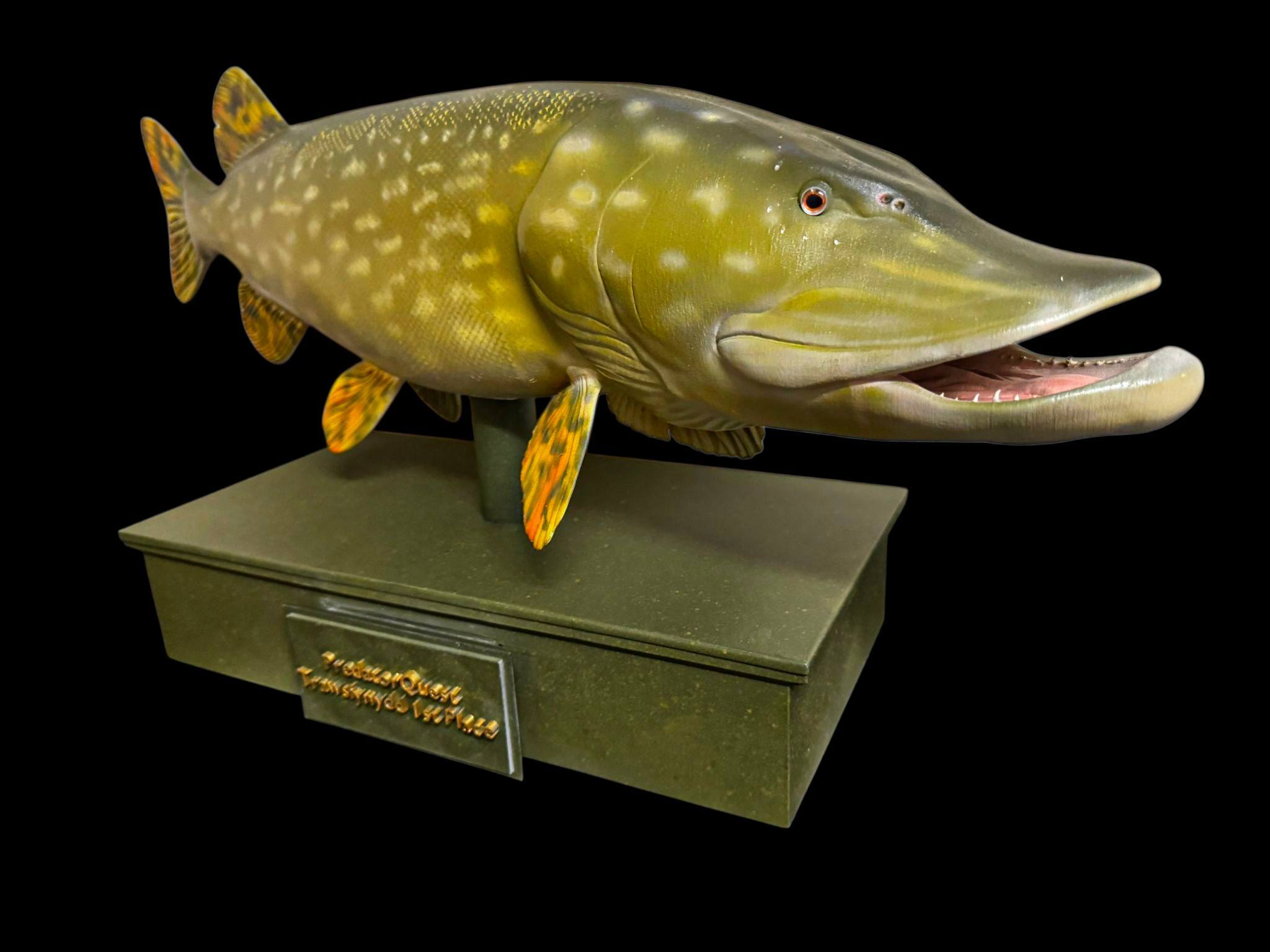 Close-up detail of custom Northern Pike fishing trophy